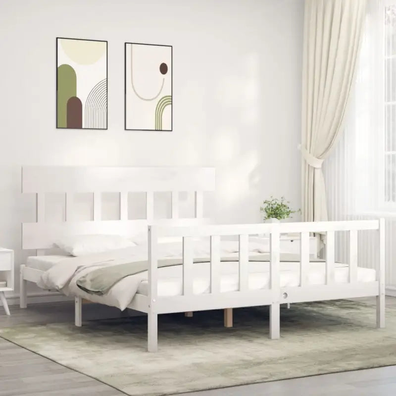 Massief Grenenhouten bedframe voor uitstekende ondersteuning en natuurlijk sfeer - Wit / 160 x 200 cm / met hoofdbord &