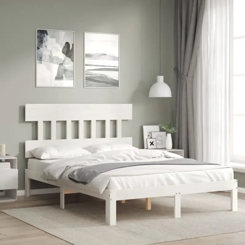 Massief Grenenhouten bedframe voor uitstekende ondersteuning en natuurlijk sfeer - Wit / 120 x 190 cm / met hoofdbord