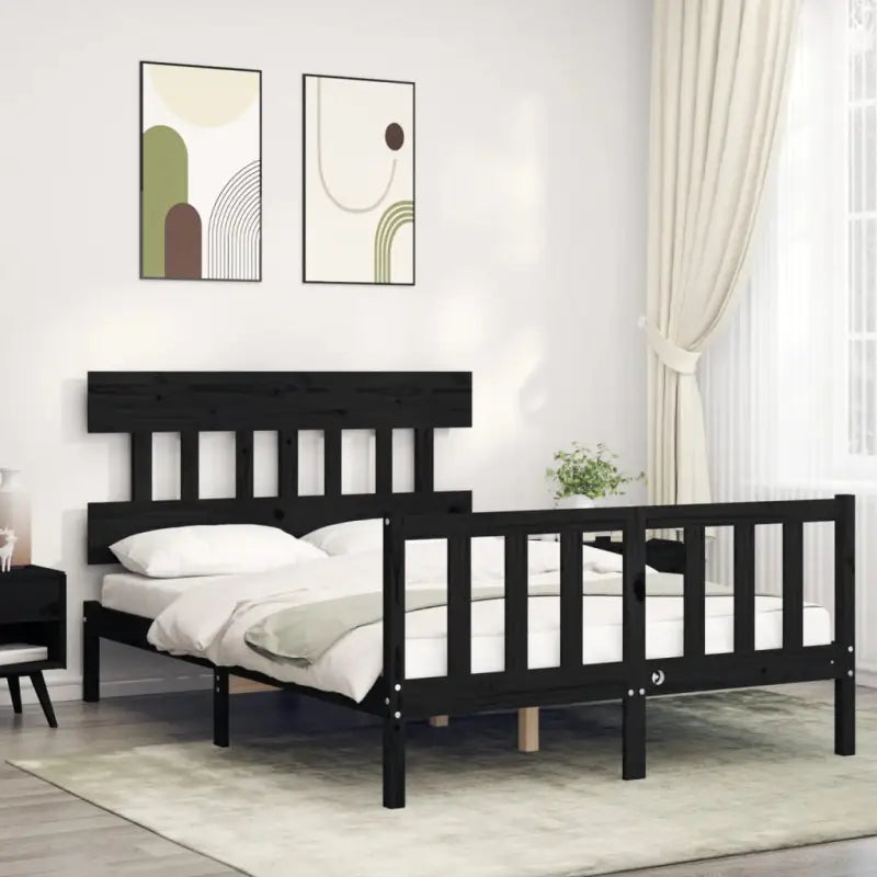 Massief Grenenhouten bedframe voor uitstekende ondersteuning en natuurlijk sfeer - Zwart / 140 x 190 cm / met hoofdbord