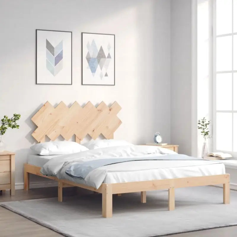 Massief Grenenhouten Bedframe voor Uitstekende Ondersteuning en Natuurlijke Looks - Naturel / 135 x 190 cm - Bedden &