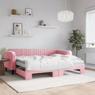Massief hout 2-in-1 dagbed met modern ontwerp voor woon- of slaapkamer - Roze / 90 x 200 cm / met onderschuifbed