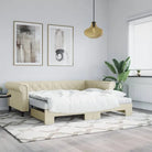 Massief hout 2-in-1 dagbed met modern ontwerp voor woonkamer of slaapkamer - Crème / 90 x 200 cm / met onderschuifbed