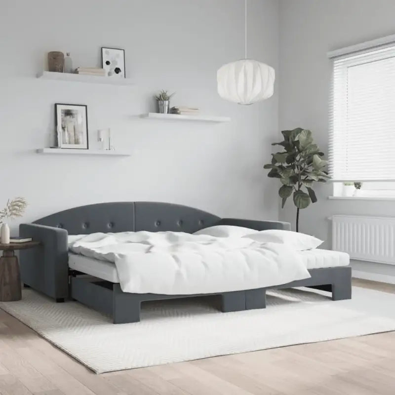 Massief hout dagbed met modern ontwerp voor woonkamer en slaapkamer - Donkergrijs / 100 x 200 cm / met onderschuifbed