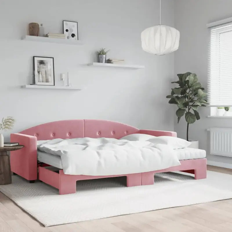 Massief hout dagbed met modern ontwerp voor woonkamer en slaapkamer - Roze / 80 x 200 cm / met onderschuifbed en matras