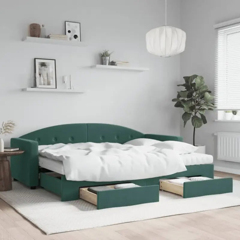Massief hout dagbed met modern ontwerp voor woonkamer en slaapkamer - Donkergroen / 80 x 200 cm / met onderschuifbed