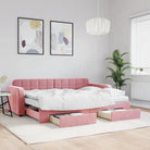 Massief hout dagbed met modern ontwerp voor woonkamer of slaapkamer - Roze / 80 x 200 cm / met onderschuifbed en lade
