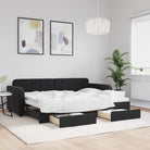 Massief hout dagbed met modern ontwerp voor woonkamer of slaapkamer - Zwart / 80 x 200 cm / met onderschuifbed en lade