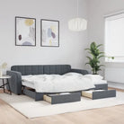 Massief hout dagbed met modern ontwerp voor woonkamer of slaapkamer - Donkergrijs / 90 x 190 cm / met onderschuifbed