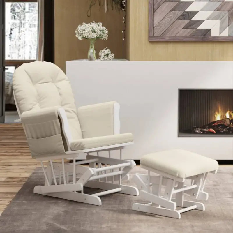 Massief Rubberwood Schommelstoel met Footrest voor Ontspanning en Voeden - Crème / 1 - Schommelstoelen
