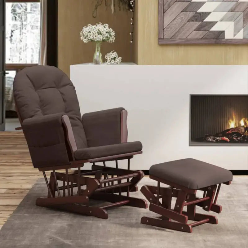 Massief Rubberwood Schommelstoel met Footrest voor Ontspanning en Voeden - Bruin / 1 - Schommelstoelen
