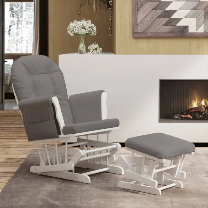 Massief Rubberwood Schommelstoel met Footrest voor Ontspanning en Voeden - donkergrijs en wit / 1 - Schommelstoelen