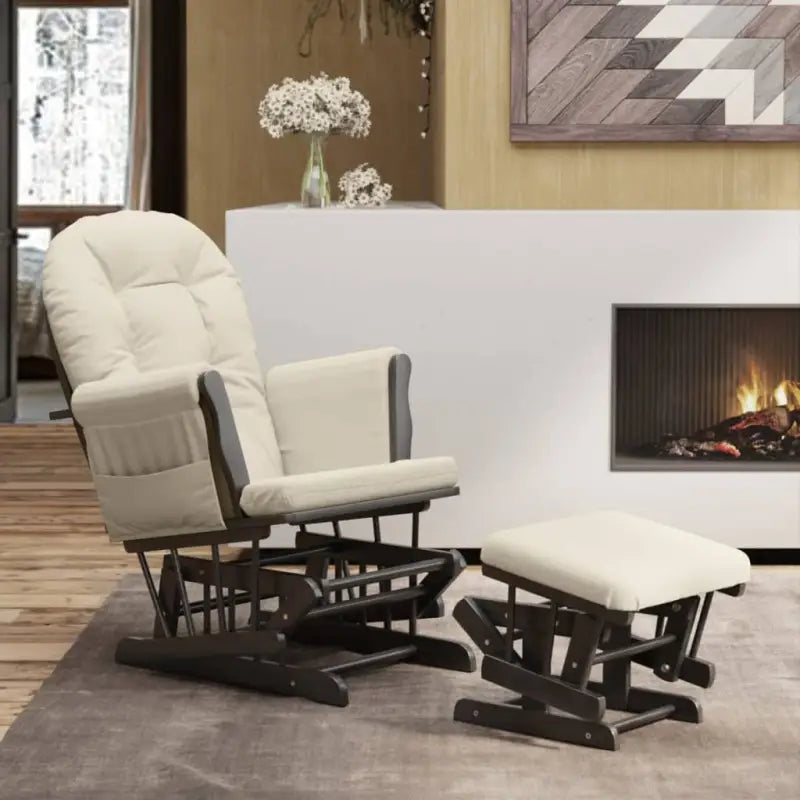 Massief Rubberwood Schommelstoel met Footrest voor Ontspanning en Voeden - Zwart en crème / 1 - Schommelstoelen