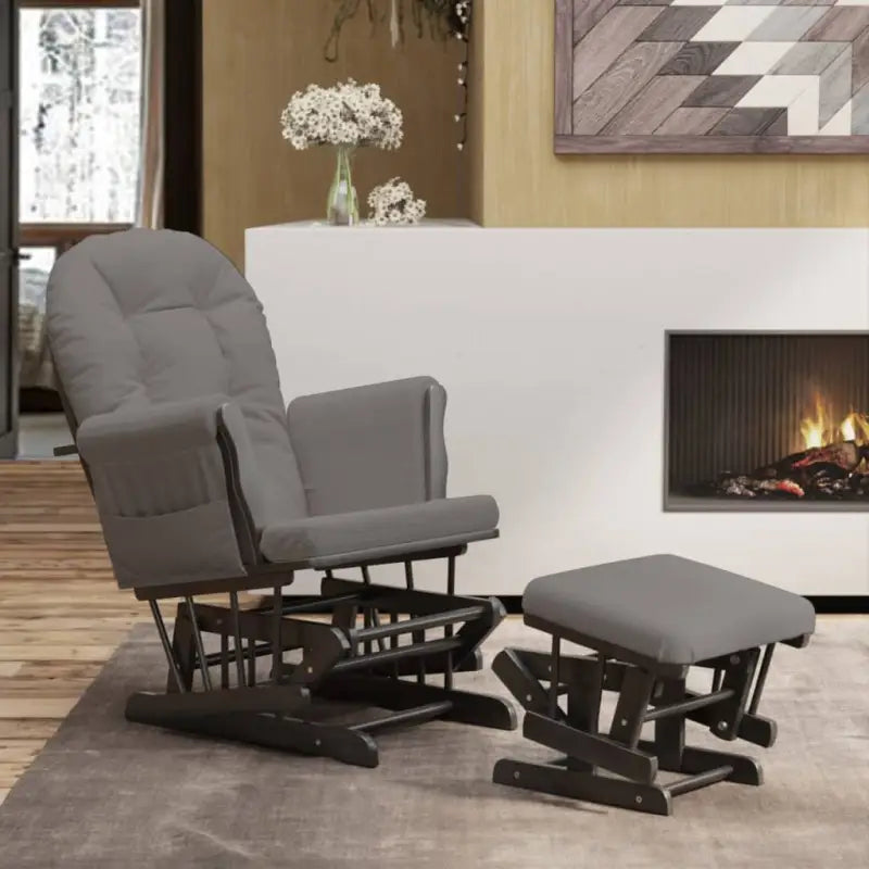 Massief Rubberwood Schommelstoel met Footrest voor Ontspanning en Voeden - Donkergrijs / 1 - Schommelstoelen