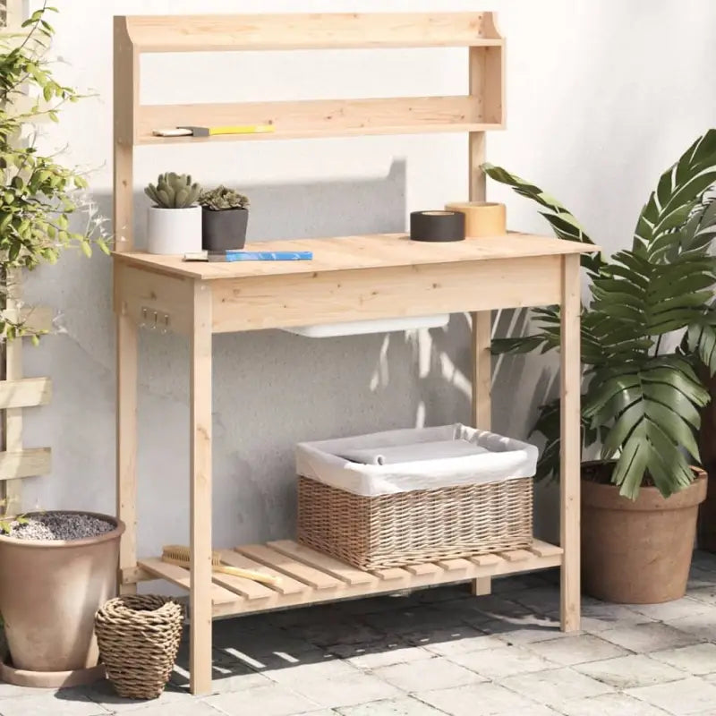 Massief vurenhout plantenstandaard met kunststof spoelbak voor binnen en buiten - Naturel / 1 - Plantenstandaarden