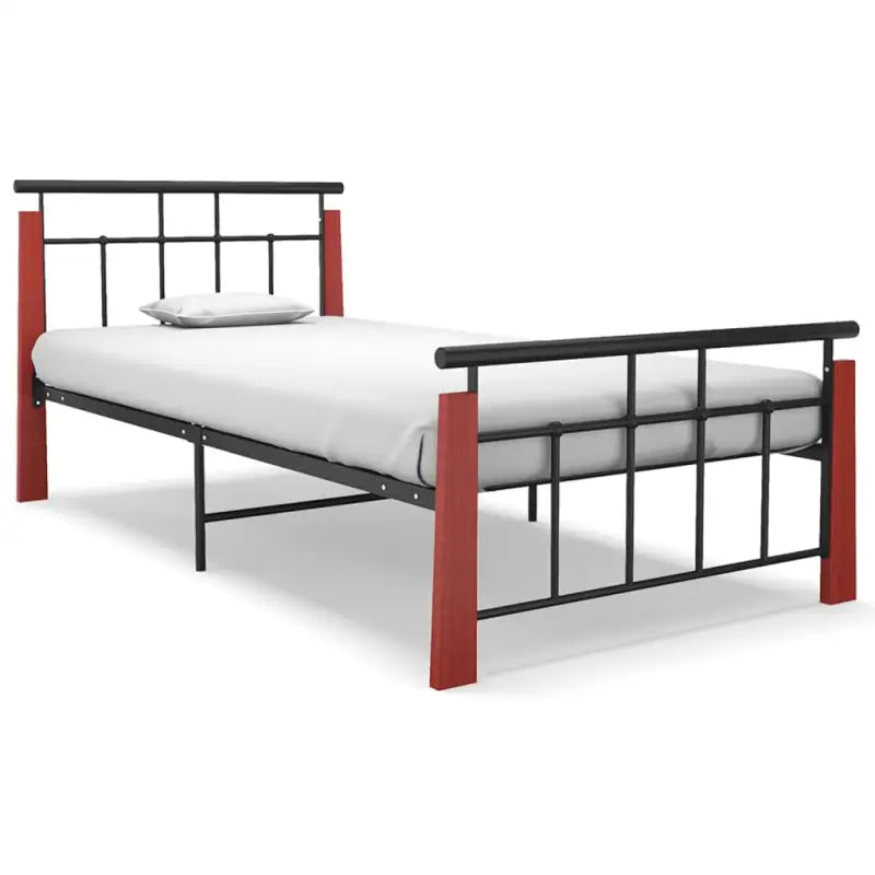 Metaal bedframe met massief eikenhout voor heerlijke nachtrust - Donkerbruin / 100 x 200 cm - Bedden & bedframes