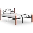 Metaal en massief eikenhout bedframe voor een warme slaapkamer sfeer - Donkerbruin / 120 x 200 cm - Bedden & bedframes