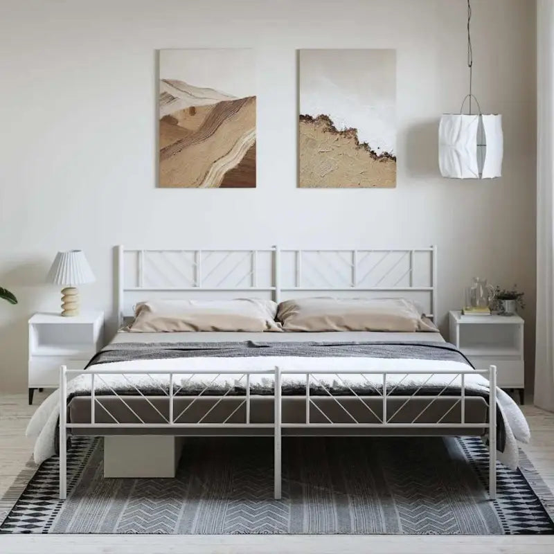 Metalen bedframe met extra opbergruimte en stevige metalen latten - Wit / 193 x 203 cm / met hoofdbord & voetbord