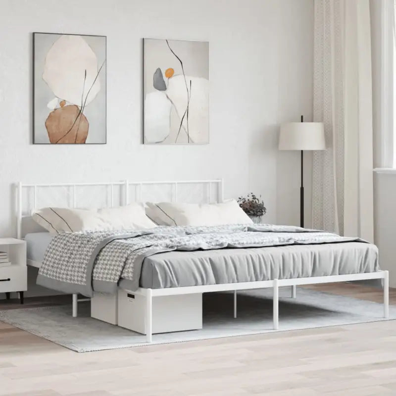 Metalen bedframe met extra opbergruimte en stevige metalen latten - Wit / 200 x 200 cm / met hoofdbord - Bedden &