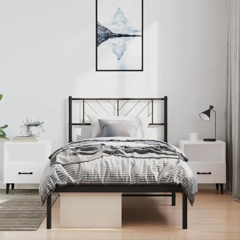 Metalen bedframe met extra opbergruimte en stevige metalen latten - Zwart / 100 x 190 cm / met hoofdbord - Bedden &