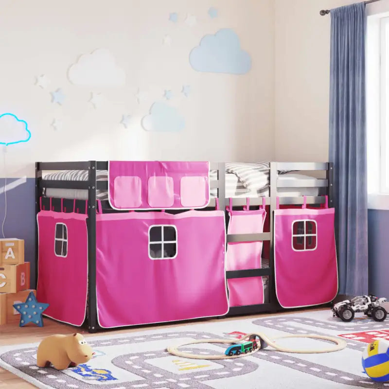 Metalen stapelbed in massief grenenhout voor compacte slaapkamers - Zwart en roze / 90 x 200 cm - Bedden & bedframes