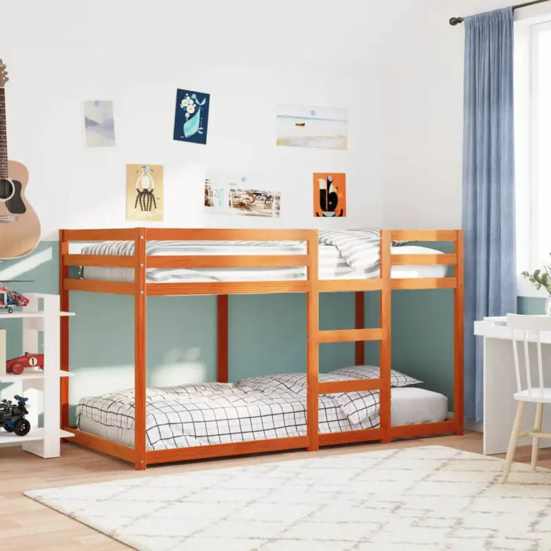 Metalen stapelbed in massief grenenhout voor kinderen jonger - Wasbruin / 90 x 190 cm - Bedden & bedframes