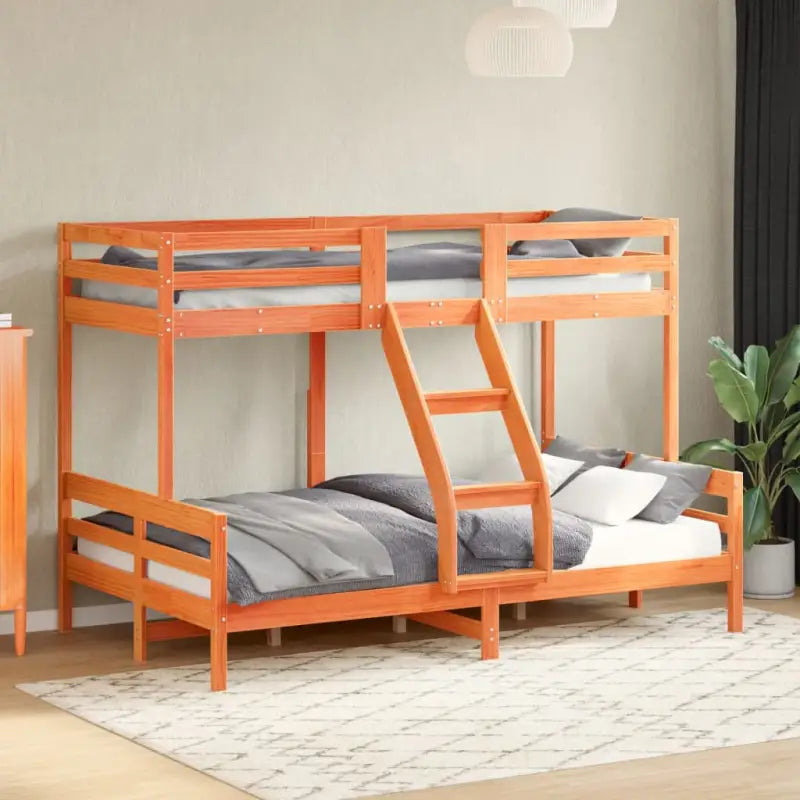Metalen stapelbed met massief grenenhout voor compacte kamers - Wasbruin / 1 - Bedden & bedframes