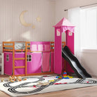 Metalen stapelbed van massief grenenhout voor compacte slaapkamers - bruin en roze / 90 x 200 cm - Bedden & bedframes