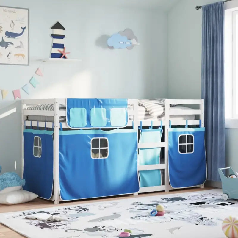 Metalen stapelbed van massief grenenhout voor een compacte kamer - Wit en blauw / 90 x 200 cm - Bedden & bedframes