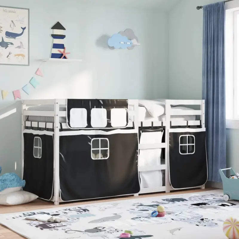 Metalen stapelbed van massief grenenhout voor een compacte kamer - Wit en zwart / 75 x 190 cm - Bedden & bedframes