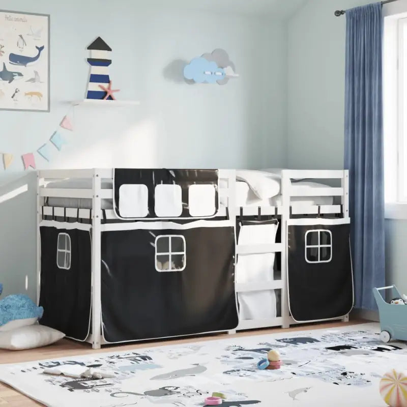 Metalen stapelbed van massief grenenhout voor een compacte kamer - Wit en zwart / 80 x 200 cm - Bedden & bedframes