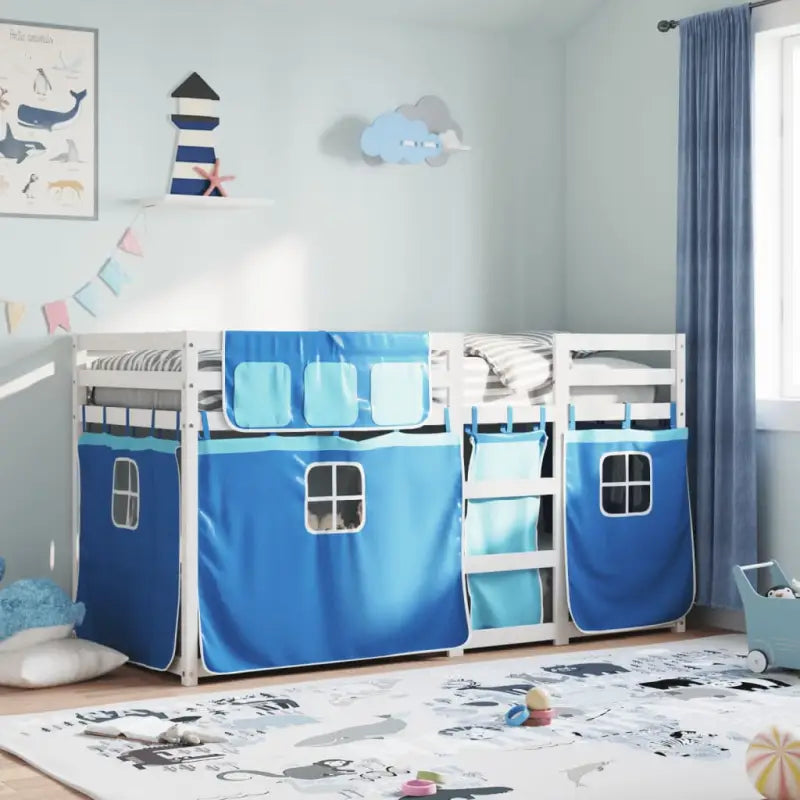 Metalen stapelbed van massief grenenhout voor een compacte kamer - Wit en blauw / 90 x 190 cm - Bedden & bedframes