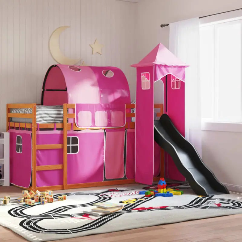 Metalen stapelbed van massief grenenhout voor kleine kamers - bruin en roze / 90 x 200 cm - Bedden & bedframes