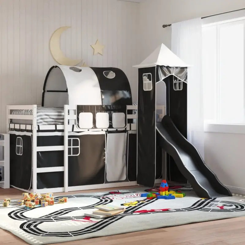Metalen stapelbed van massief grenenhout voor kleine kamers - Wit en zwart / 90 x 200 cm - Bedden & bedframes