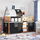 Metalen stapelbed van massief grenenhout voor kleine slaapkamers - Lichtbruin en zwart / 80 x 200 cm - Bedden &