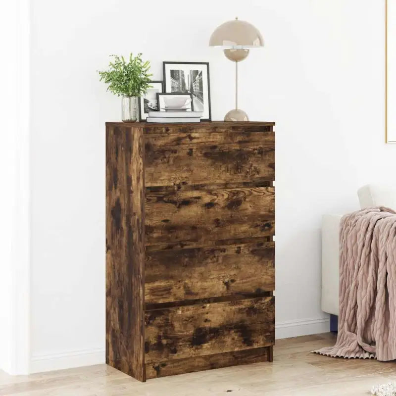 Minimalistisch bewerkt hout dressoir met 4 lades voor praktische opbergruimte - Gerookt eiken / 1 - Dressoirs &