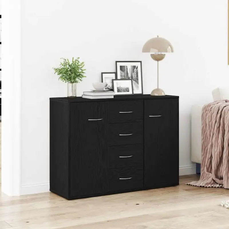 Minimalistisch bewerkt hout dressoir met opbergruimte en decoratieve uitstraling - Zwart eiken / 1 - Dressoirs &