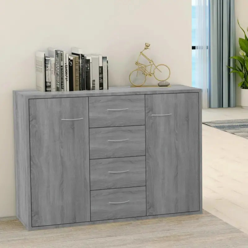 Minimalistisch bewerkt hout dressoir met opbergruimte en decoratieve uitstraling - Grijs sonoma / 1 - Dressoirs &