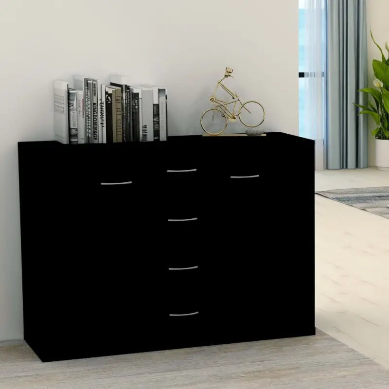Minimalistisch bewerkt hout dressoir met opbergruimte en decoratieve uitstraling - Zwart / 1 - Dressoirs & buffetkasten