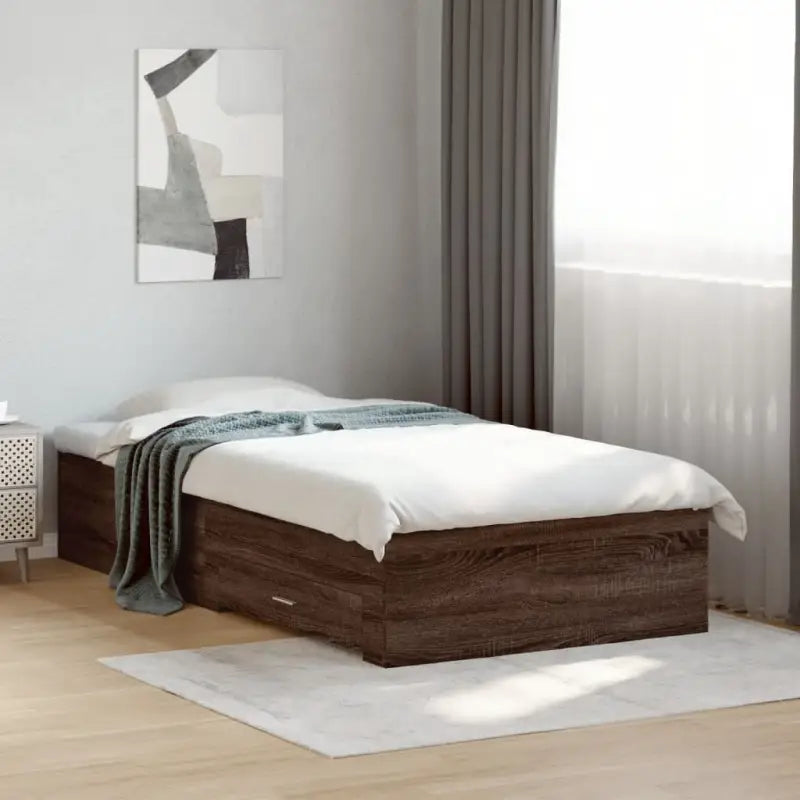 Modern bedframe met lades van bewerkt hout voor een eigentijdse slaapkamer - bruin eikenkleur / 90 x 200 cm - Bedden &