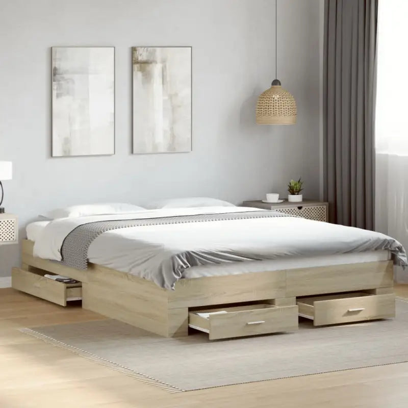 Modern bedframe met lades van bewerkt hout voor een eigentijdse slaapkamer - Sonoma eiken / 140 x 200 cm - Bedden &