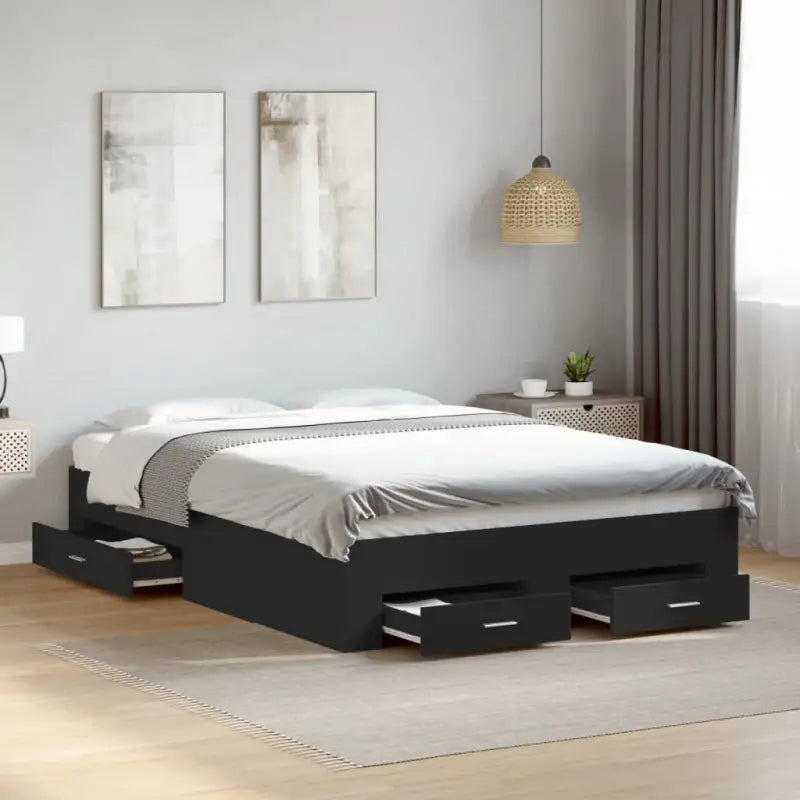 Modern bedframe met lades van bewerkt hout voor een eigentijdse slaapkamer - Zwart / 120 x 200 cm - Bedden & bedframes