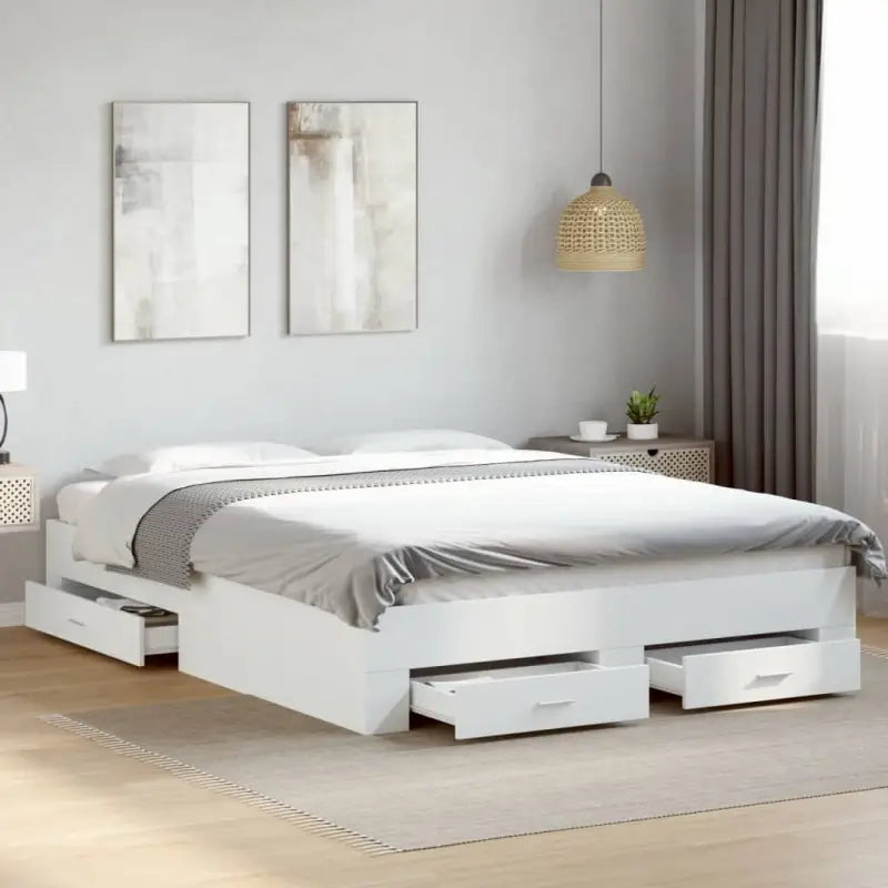 Modern bedframe met lades van bewerkt hout voor een eigentijdse slaapkamer - Wit / 140 x 200 cm - Bedden & bedframes