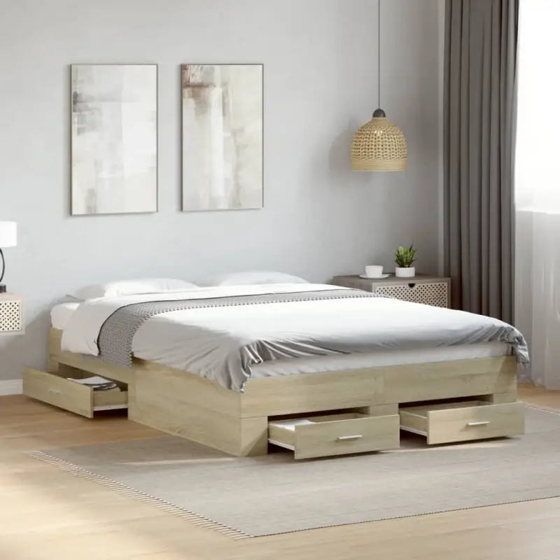 Modern bedframe met lades van bewerkt hout voor een eigentijdse slaapkamer - Sonoma eiken / 120 x 190 cm - Bedden &