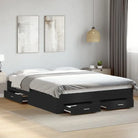 Modern bedframe met lades van bewerkt hout voor een eigentijdse slaapkamer - Zwart / 150 x 200 cm - Bedden & bedframes