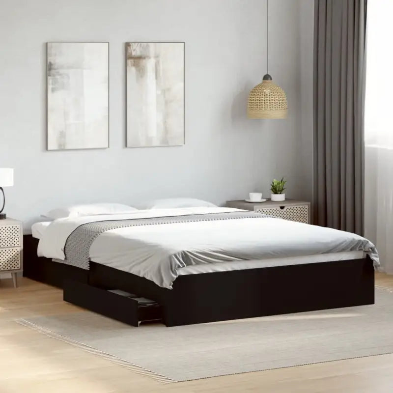 Modern bedframe met lades van bewerkt hout voor een stijlvolle slaapkamer - Zwart / 160 x 200 cm - Bedden & bedframes