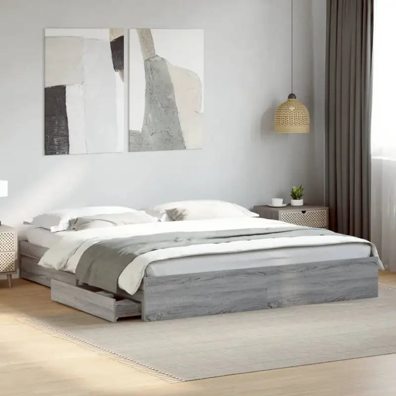 Modern bedframe met lades van bewerkt hout voor een stijlvolle slaapkamer - Grijs sonoma / 200 x 200 cm - Bedden &