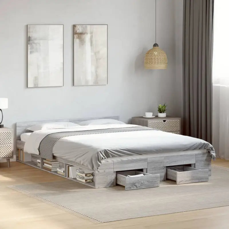 Modern bedframe met lades van bewerkt hout voor een stijlvolle slaapkamer - Grijs sonoma / 120 x 190 cm - Bedden &