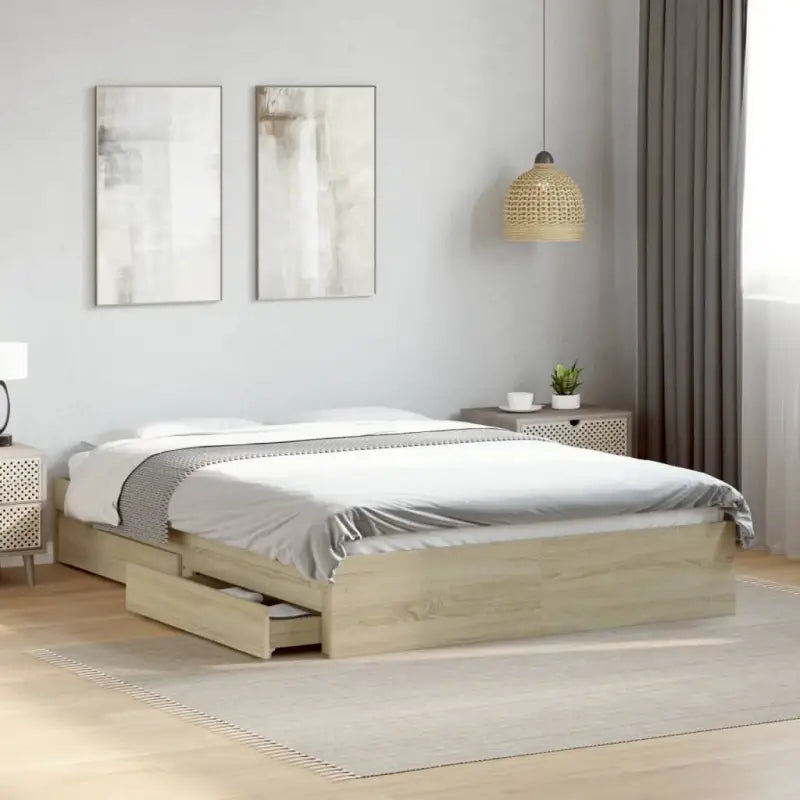 Modern bedframe met lades van bewerkt hout voor een stijlvolle slaapkamer - Sonoma eiken / 120 x 190 cm - Bedden &