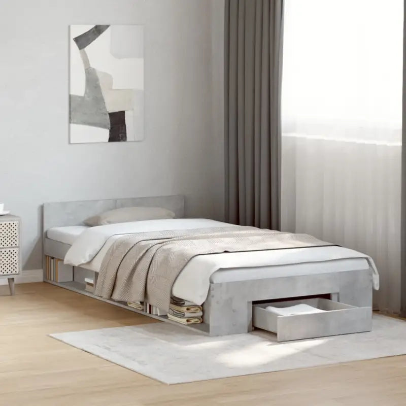 Modern bedframe met lades van bewerkt hout voor een stijlvolle slaapkamer - Betongrijs / 90 x 200 cm - Bedden &