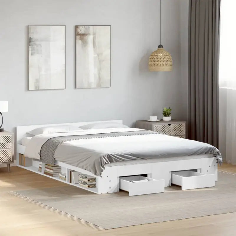 Modern bedframe met lades van bewerkt hout voor een stijlvolle slaapkamer - Wit / 150 x 200 cm - Bedden & bedframes